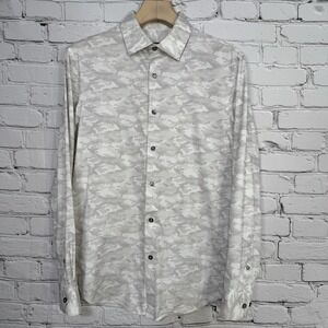Bugatchi Ooohcotton James Camouflage Shirt‎ S Chalk 8 Way Stretch Long Sleeve
